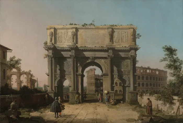 Framed Print : View of the Arch of Constantine with the Colosseum, Italian, by Canaletto, 1742-45, Italian painting, oil on canvas Framed Print : View of the Arch of Constantine with the Colosseum, Italian, by Canaletto, 1742-45, Italian painting, oil on canvas