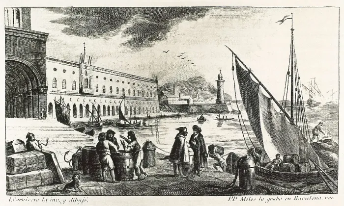 Framed Print : View of Barcelona by Pedro Pascual Moles (1779), from the book 'Memorias histricas sobre la Marina, Comercio y Artes de Barcelona' by A.Capmany. Engraving. SPAIN Framed Print : View of Barcelona by Pedro Pascual Moles (1779), from the book 'Memorias histricas sobre la Marina, Comercio y Artes de Barcelona' by A.Capmany. Engraving. SPAIN