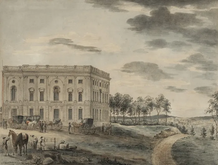 Framed Print : A view of the Capitol at Washington showing the North wing, the Senate Chamber. It was the only section of the Capitol completed when the government moved to Washington in 1800