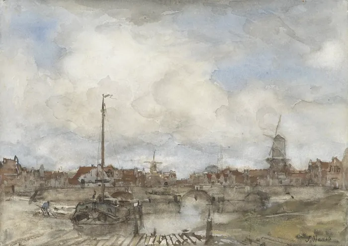 Framed Print : View of a City, by Jacob Maris, c. 1860-1890, Dutch painting, watercolor. (BSLOC_2016_1_101)