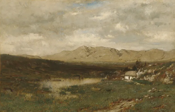 Framed Print : VIEW IN COUNTY KERRY, by Alexander H. Wyant, 1875, American painting, oil on canvas. This landscape was probably painted from another artwork by Wyant in his New York City studio