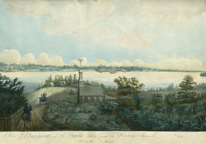 Framed Print : A VIEW OF DETROIT AND THE STRAITS, TAKEN FROM THE HURON CHURCH, by Edward Walsh, June 22, 1804. Medical officer, Lt