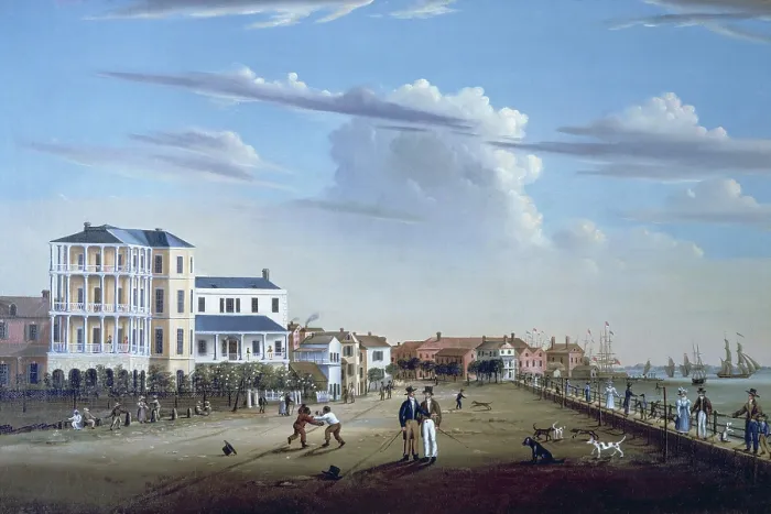 Framed Print : View along the East Battery, Charleston, South Carolina, 1831. It was a protective sea wall, promenade, and artillery battery for coastal defense (BSLOC_2019_8_192)