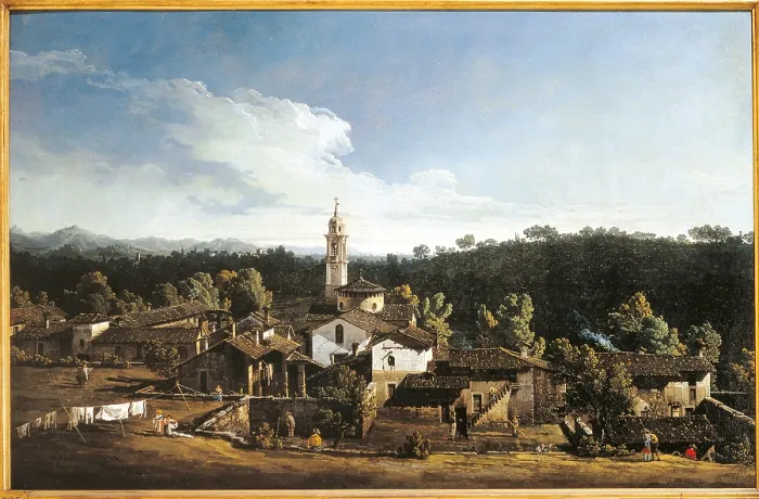 Framed Print : View of Gazzada, by Bernardo Bellotto, 1744 about, 18th Century, oil on canvas, cm 64, 5 x 98, 5 - Italy, Lombardy, Milan, Brera Art Gallery. All