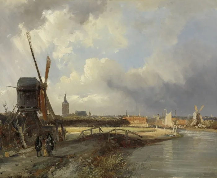Framed Print : View of The Hague, by Cornelis Springer, c. 1850-52, Dutch painting, oil on canvas