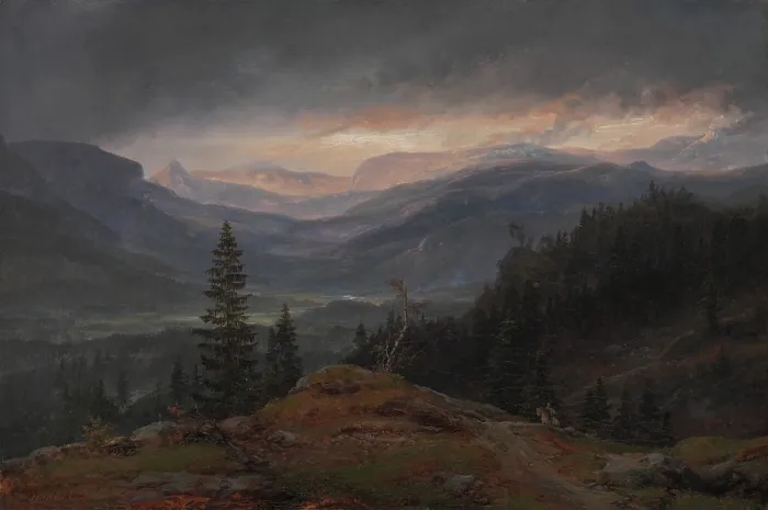 Framed Print : VIEW OVER HALLINGDAL, by Johan Christian Dahl, 1844, Norwegian painting, oil on canvas