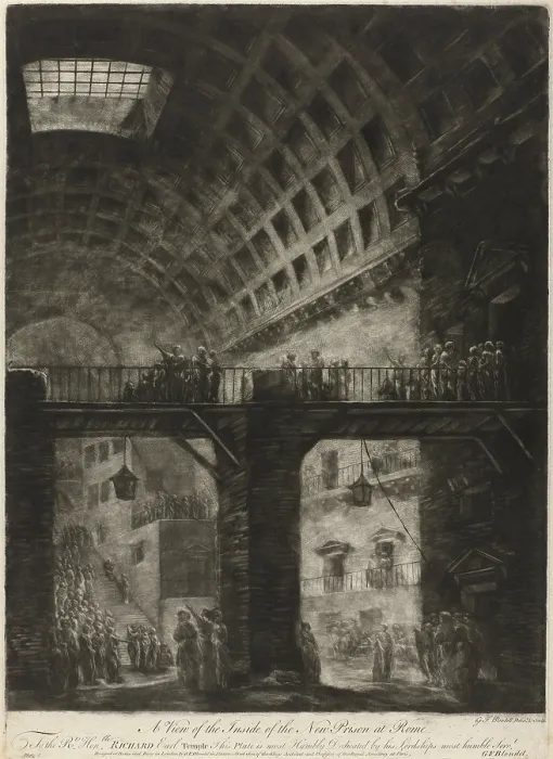 Framed Print : A View of the Inside of the New Prison at Rome, by Jacques François Blondel, 1765, French print, mezzotint