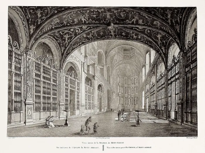 Framed Print : View of the interior part of the Church of Mont-Serrat. ca. 1800. Etching. SPAIN. Monistrol de Montserrat. Library of Montserrat Abbey. AISA / Everett Collection**US SALES ONLY**