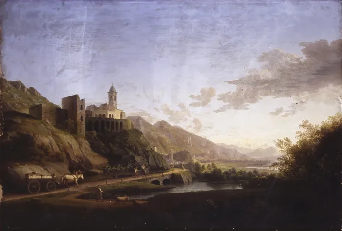 Framed Print : View of Our Lady of Sassella on the road Stelvio (Veduta della Madonna della Sassella sulla strada dello Stelvio), by Marco Gozzi, 1833, 19th Century, oil on canvas, 36 x 45 cm Framed Print : View of Our Lady of Sassella on the road Stelvio (Veduta della Madonna della Sassella sulla strada dello Stelvio), by Marco Gozzi, 1833, 19th Century, oil on canvas, 36 x 45 cm