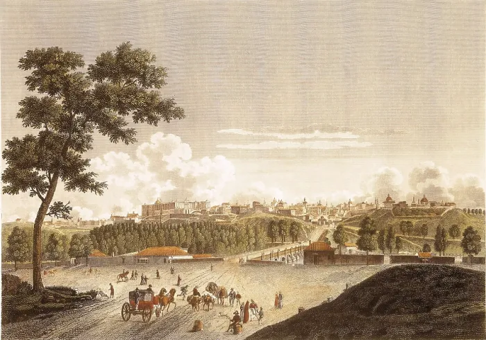 Framed Print : View of Madrid taken from the way to Segovia. Picture of the Laborde's work 'Voyage de l'Espagne' (Paris, 1806-1820). Etching. SPAIN. Madrid. Municipal Museum