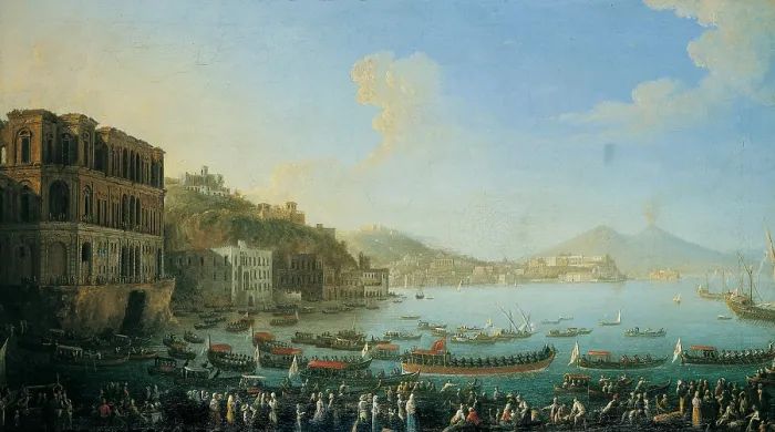 Framed Print : View of Naples with Palazzo Donn'Anna (Veduta di Napoli con Palazzo Donn'Anna), by Antonio Joli, 18th Century, oil on canvas - Whole artwork view