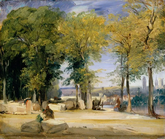 Framed Print : VIEW NEAR ROUEN, by Richard Parkes Bonington, 1825, British painting, oil on wood