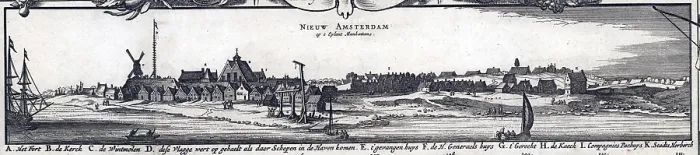 Framed Print : View of New York City, then New Amsterdam, a Dutch colony in 1685, when it was under Dutch control