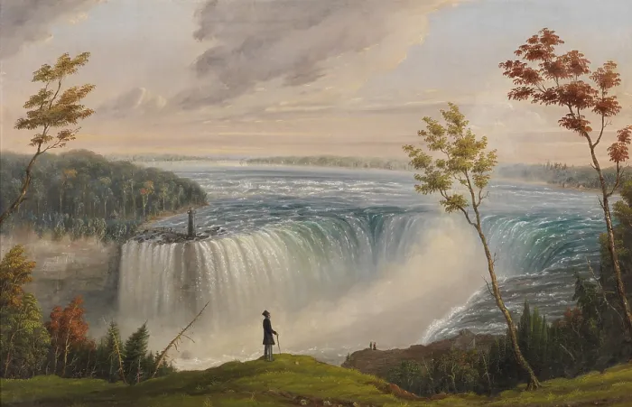 Framed Print : View of Niagara Falls and Terrapin Tower from the American Side, 1857-1860, by Ferdinand Richardt, 1819-1895, Danish painting, oil on canvas Framed Print : View of Niagara Falls and Terrapin Tower from the American Side, 1857-1860, by Ferdinand Richardt, 1819-1895, Danish painting, oil on canvas