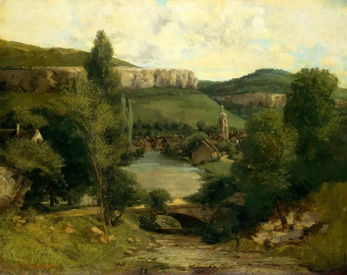 Framed Print : VIEW OF ORNANS, by Gustave Courbet, 1853-57, French painting, oil on canvas. View of the countryside of Courbets native town