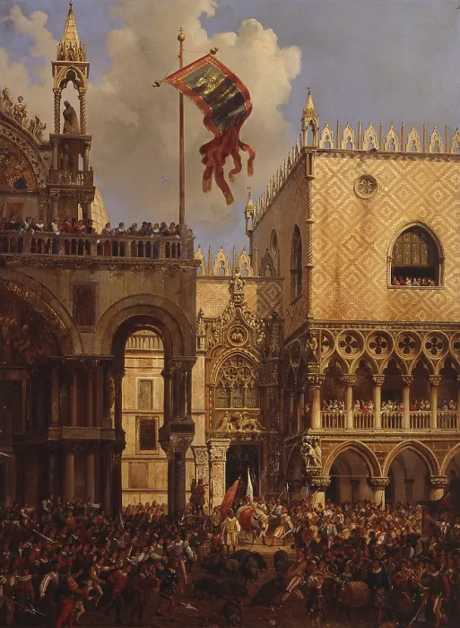 Framed Print : View of the Porta della Carta, by Louis Querena, 1859, 19th century, oil on canvas. - Italy, Lombardy, Milan, Brera Academy of Fine Arts. Whole artwork view
