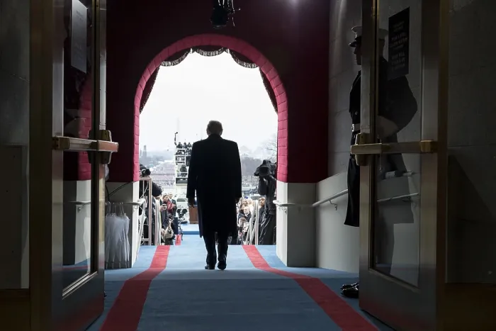 Framed Print : Back view of President-elect Donald Trump walking to his inaugural swearing-in ceremony. Jan. 19, 2017 (BSLOC_2017_18_121)