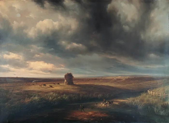 Framed Print : View of the Roman fields with storm approaching, by Giuseppe Cannelli, 1838 - 1839, 19th Century, oil on canvas, 122 x 170 cm - Italy, Lazio, Rome Framed Print : View of the Roman fields with storm approaching, by Giuseppe Cannelli, 1838 - 1839, 19th Century, oil on canvas, 122 x 170 cm - Italy, Lazio, Rome