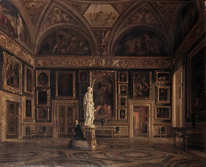 Framed Print : View the Room known as Room of Iliad in Pitti Gallery in Florence, by Domenico Caligo, 1864, 19th Century, oil on canvas - Italy, Lombardy, Milan, Brera Collection Framed Print : View the Room known as Room of Iliad in Pitti Gallery in Florence, by Domenico Caligo, 1864, 19th Century, oil on canvas - Italy, Lombardy, Milan, Brera Collection