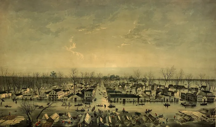 Framed Print : View of Sacramento City as it appeared during the great flood in January 1850 Framed Print : View of Sacramento City as it appeared during the great flood in January 1850