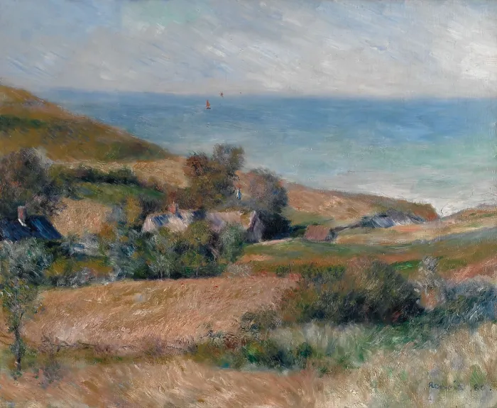 Framed Print : View of the Seacoast near Wargemont, by Auguste Renoir, 1880, French impressionist oil painting. This work was painted out of doors on the Normandy coast (BSLOC_2017_3_87)