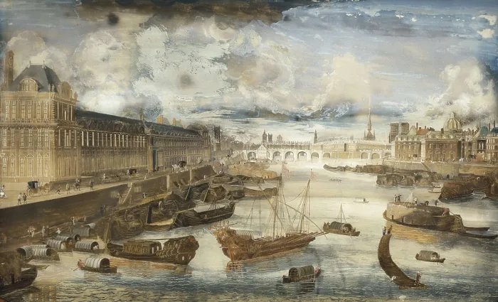 Framed Print : View of the Seine, the Great Gallery and the College of the Four Nations. c. 1680. French anonymous. Oil on canvas. FRANCE. Paris. Muse Carnavalet (Carnavalet Museum)