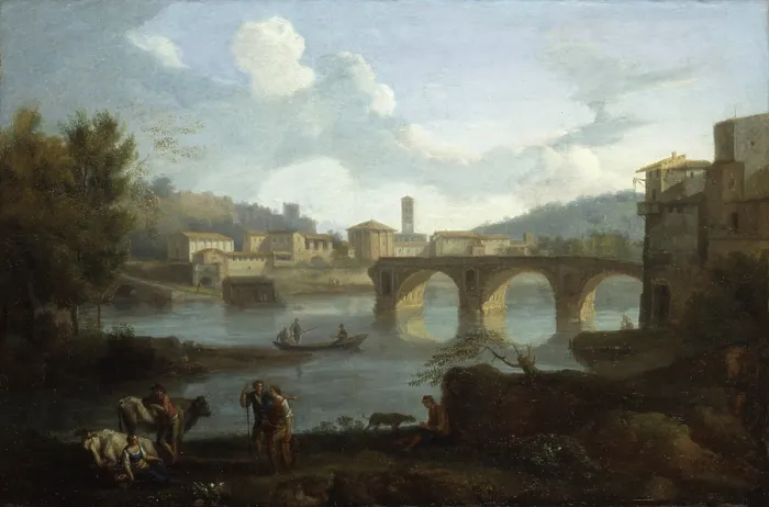 Framed Print : View of the Tiber with the Ponte Rotto, by Unknown Artist after Francesco Zuccarelli, 1725 - 1750 ca. 18th Century, oil on canvas - Italy, Lombardy, Milan, Castello Sforzesco