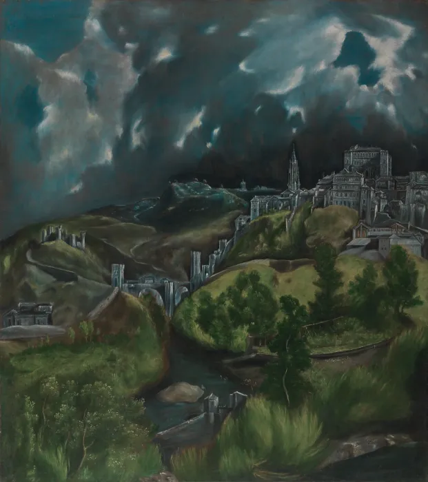 Framed Print : VIEW OF TOLEDO, by El Greco, 1598-1599, Spanish painting, oil on canvas. Great landscape of Toledo, Spain, the city where the artist lived and worked in for most of his life