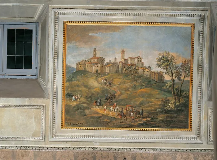 Framed Print : View of Tossignano, by Mons Leandro Christian Reder, fresco, - Italy, Lazio, Rome, Palazzo Spada, Feudi Room. (155557) Everett CollectionMondadori Portfolio**US SALES ONLY**