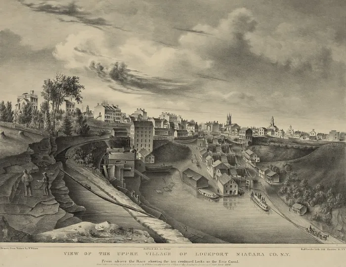 Framed Print : View of the upper village of Lockport, with the largest lock complex on the Erie Canal, in western New York State. Ca. 1840-60 (BSLOC_2019_7_104) Framed Print : View of the upper village of Lockport, with the largest lock complex on the Erie Canal, in western New York State. Ca. 1840-60 (BSLOC_2019_7_104)