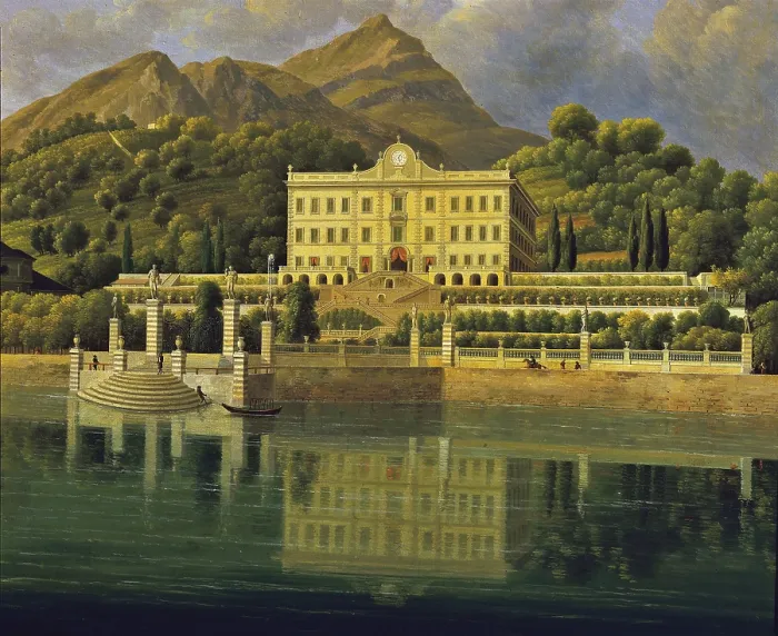 Framed Print : View of Villa Sommariva, by Jean-Joseph-Xavier Bidault, 1819, 19th Century, oil on canvas - Italy, Lombardy, Tremezzo, Villa Carlotta, Museum and Botanical Garden