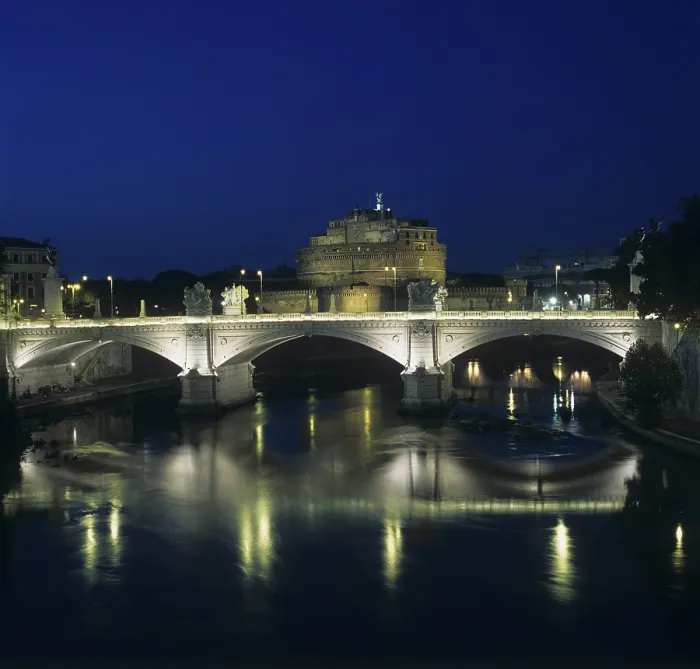 Framed Print : View of Vittorio Emanuele II Bridge and Castel Sant'Angelo, 1886 - 1911, 19th - 20th Century, marble - Italy, Lazio, Rome. whole artwork view. Night view Framed Print : View of Vittorio Emanuele II Bridge and Castel Sant'Angelo, 1886 - 1911, 19th - 20th Century, marble - Italy, Lazio, Rome. whole artwork view. Night view