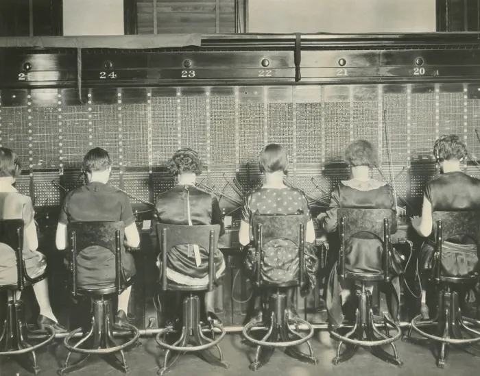 Framed Print : Back view of young women telephone switchboard operations. Washington, D.C. April 7, 1927. (BSLOC_2015_16_224)
