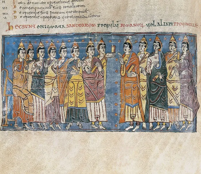 Framed Print : Vigilian or Albelda Codex. 10th c. Council of Hispanic bishops during the Visigothic domination. Mozarabic art. Miniature Painting. SPAIN. San Lorenzo de El Escorial Framed Print : Vigilian or Albelda Codex. 10th c. Council of Hispanic bishops during the Visigothic domination. Mozarabic art. Miniature Painting. SPAIN. San Lorenzo de El Escorial