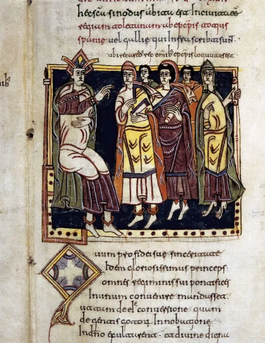 Framed Print : Vigilian or Albelda Codex. 10th c. Council of Hispanic bishops during the Visigothic domination. Mozarabic art. Miniature Painting. SPAIN. San Lorenzo de El Escorial Framed Print : Vigilian or Albelda Codex. 10th c. Council of Hispanic bishops during the Visigothic domination. Mozarabic art. Miniature Painting. SPAIN. San Lorenzo de El Escorial