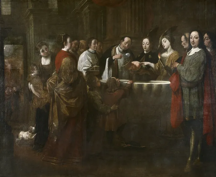 Framed Print : VILADOMAT i MANALT, Antoni (1678-1755). Baptism of Saint Francis. c. 1729 - 1733. Work from a series of St. Francis life. Baroque art. Oil on canvas. SPAIN. Barcelona Framed Print : VILADOMAT i MANALT, Antoni (1678-1755). Baptism of Saint Francis. c. 1729 - 1733. Work from a series of St. Francis life. Baroque art. Oil on canvas. SPAIN. Barcelona