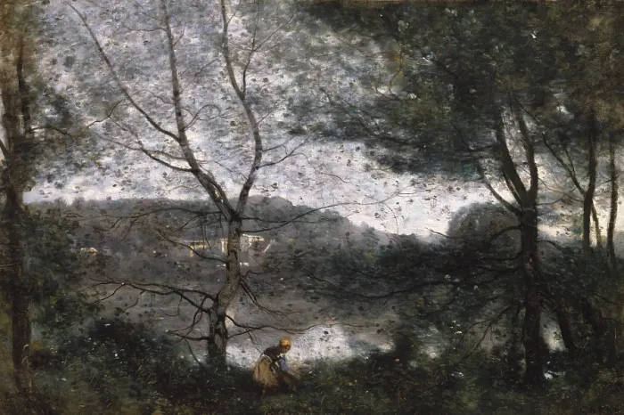 Framed Print : VILLE-DAVRAY, by Camille Corot, 1870, French painting, oil on canvas. This is painted on the property the artist inherited from his parents at Ville-dAvray (BSLOC_2017_9_91)