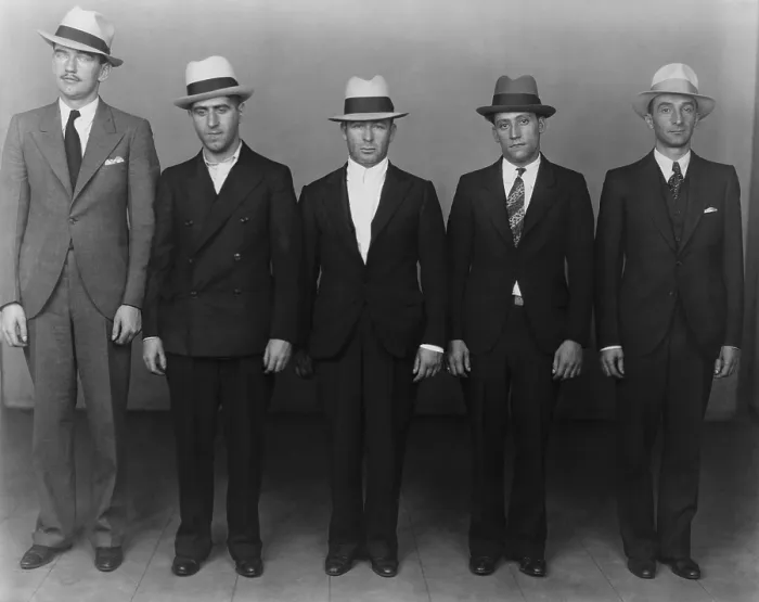 Framed Print : Vincent Mad Dog Coll with his members of his gang in a line up in New York City in 1931