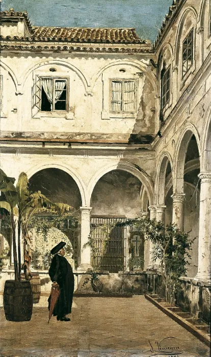 Framed Print : VINIEGRA Y LASSO, Salvador (1862-1915). Courtyard of the convent of San Francisco in Cadiz. 1881