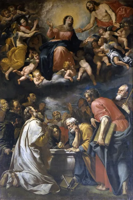 Framed Print : Virgin Assumption, by Domenico Fiasella also known as Sarzana, 1632, 17th Century, oil on canvas - Italy, Liguria, Genoa, Sanctuary of Our Lady of the Mountain