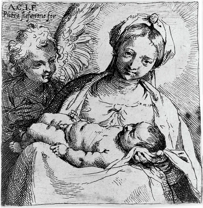 Framed Print : Virgin and child with angel, by Annibale Carracci, circa late 1500s