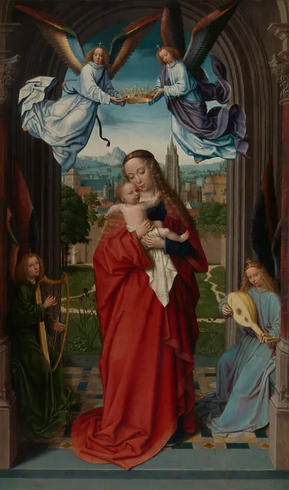 Framed Print : VIRGIN AND CHILD WITH FOUR ANGELS, by Gerard David, 1510-15, Northern Renaissance oil painting