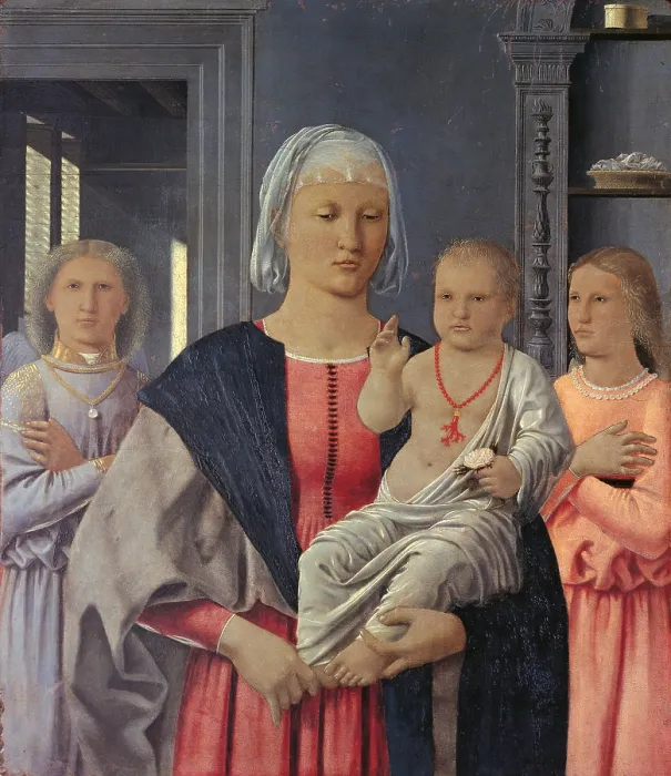 Framed Print : Virgin with Child Giving His Blessing and Two Angels (The Senigallia Madonna), by Pietro di Benedetto dei Franceschi known as Piero della Francesca, 1478 - 1480 about Framed Print : Virgin with Child Giving His Blessing and Two Angels (The Senigallia Madonna), by Pietro di Benedetto dei Franceschi known as Piero della Francesca, 1478 - 1480 about