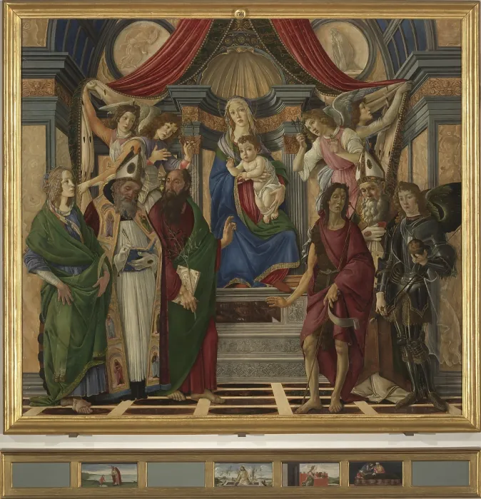 Framed Print : Virgin and Child with Saint Catherine of Alexandria, Augustine, Barnabas, John the Baptist, Ignatius, Archangel Michael (Altarpiece of San Barnabas) Framed Print : Virgin and Child with Saint Catherine of Alexandria, Augustine, Barnabas, John the Baptist, Ignatius, Archangel Michael (Altarpiece of San Barnabas)