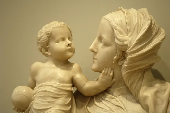 Framed Print : Detail of the Virgin and child. Sculpture by Felipe Vigarny. Renaissance art. Sculpture. SPAIN. Valladolid. National Museum of Sculpture
