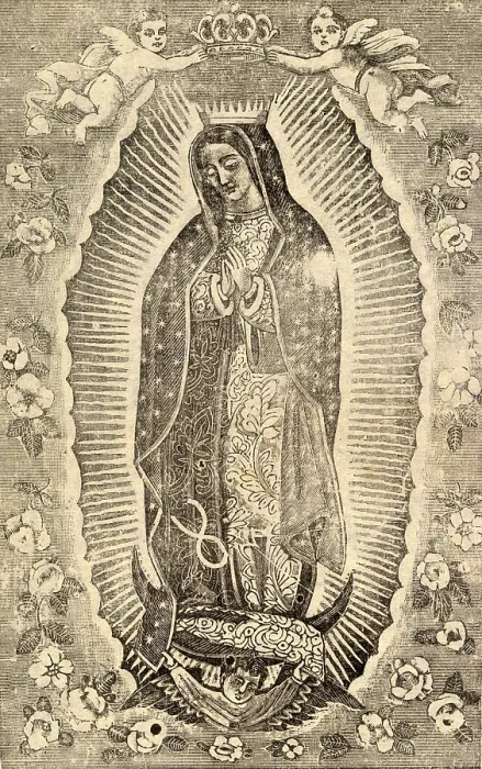 Framed Print : Detail of the Virgin of Guadalupe, titled: Sorrowful lamentations, how sad it is to tell of distressful events, circa 1915
