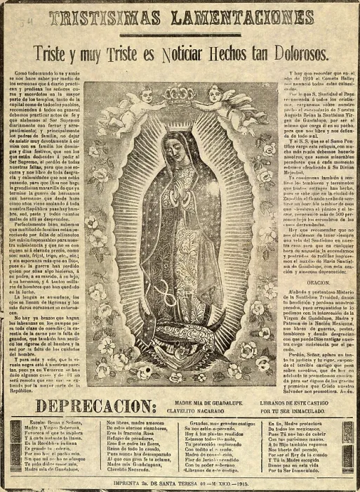 Framed Print : The Virgin of Guadalupe, titled: Sorrowful lamentations, how sad it is to tell of distressful events, circa 1915