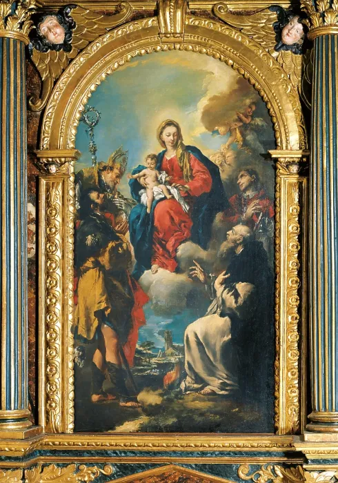 Framed Print : Virgin Mary with Child and Saints, by Francesco Guardi and Giovanni Antonio Guardi, 18th Century, canvas - Italy, Trentino Alto Adige, Vigo d'Anaunia, Parish Church