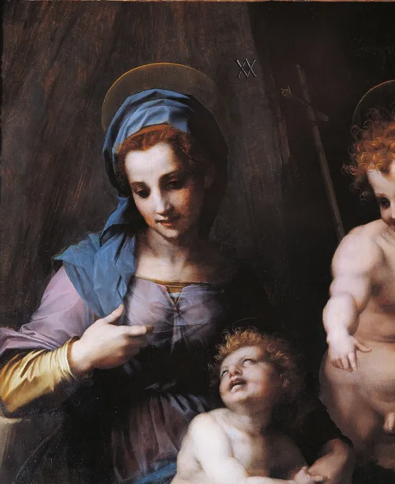 Framed Print : Virgin Mary and Child with Young St John, by Andrea DAgnolo known as Andrea del Sarto, 1515 about, 16th Century, oil on panel, cm 154 x 101 - Italy, Lazio, Rome, Borghese Gallery Framed Print : Virgin Mary and Child with Young St John, by Andrea DAgnolo known as Andrea del Sarto, 1515 about, 16th Century, oil on panel, cm 154 x 101 - Italy, Lazio, Rome, Borghese Gallery