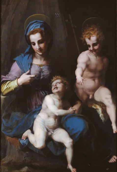 Framed Print : Virgin Mary and Child with Young St John, by Andrea DAgnolo known as Andrea del Sarto, 1515 about, 16th Century, oil on panel, cm 154 x 101 - Italy, Lazio, Rome, Borghese Gallery Framed Print : Virgin Mary and Child with Young St John, by Andrea DAgnolo known as Andrea del Sarto, 1515 about, 16th Century, oil on panel, cm 154 x 101 - Italy, Lazio, Rome, Borghese Gallery